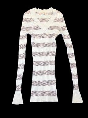 Pink Republic Cream and Brown Striped V-Neck Sweater